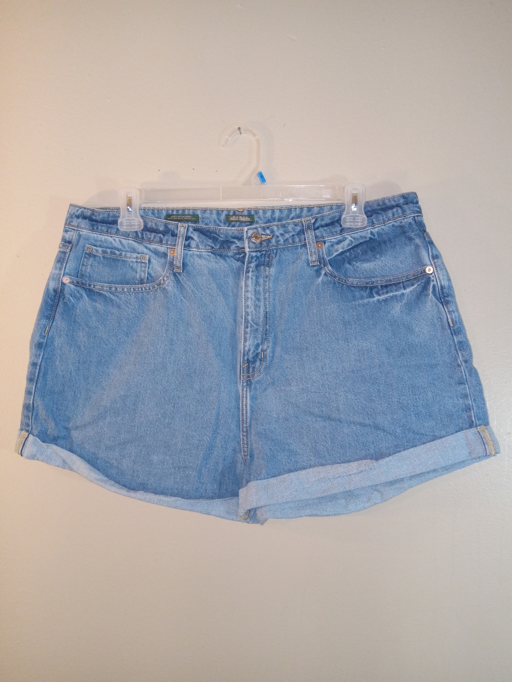 wild fable Happy Light Blue Denim High-Rise Rolled-Hem Shorts